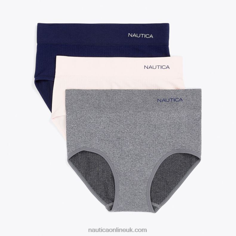 Nautica Seamless Ribbed Logo Hipster Brief 3-Pack L6J4L1027 Workshirt Blue Women