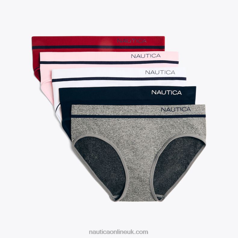 Nautica Seamless Ribbed Logo Hipster Briefs 5-Pack L6J4L779 Antique White Wash Women