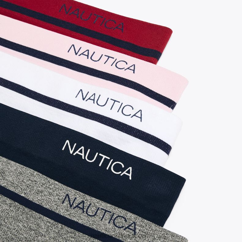 Nautica Seamless Ribbed Logo Hipster Briefs 5-Pack L6J4L779 Antique White Wash Women