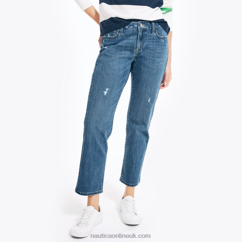 Nautica Sustainably Crafted True Flex Mid-Rise Straight Denim L6J4L776 Workshirt Blue Women