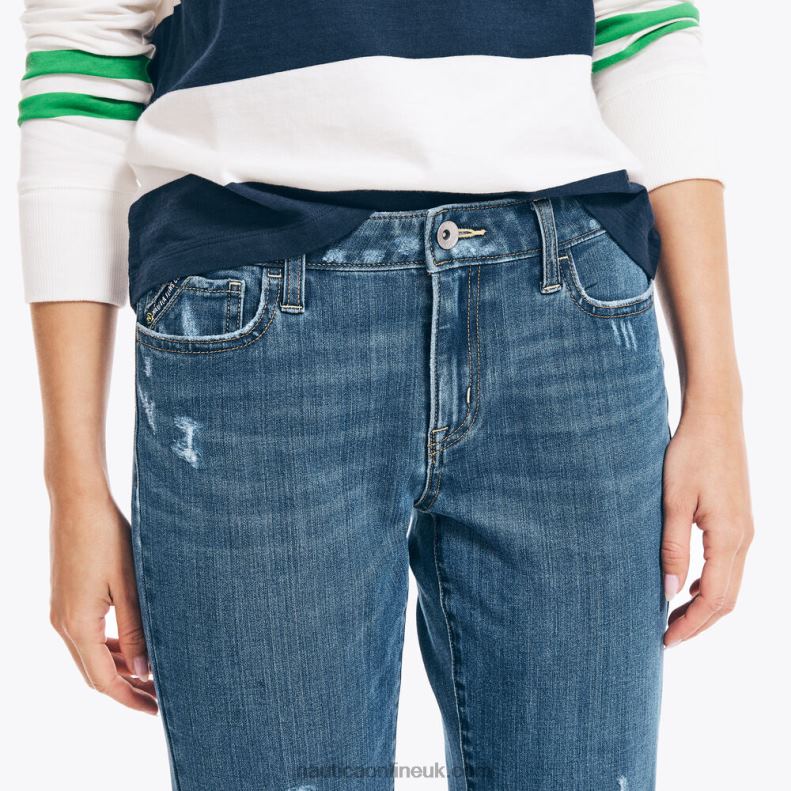 Nautica Sustainably Crafted True Flex Mid-Rise Straight Denim L6J4L776 Workshirt Blue Women