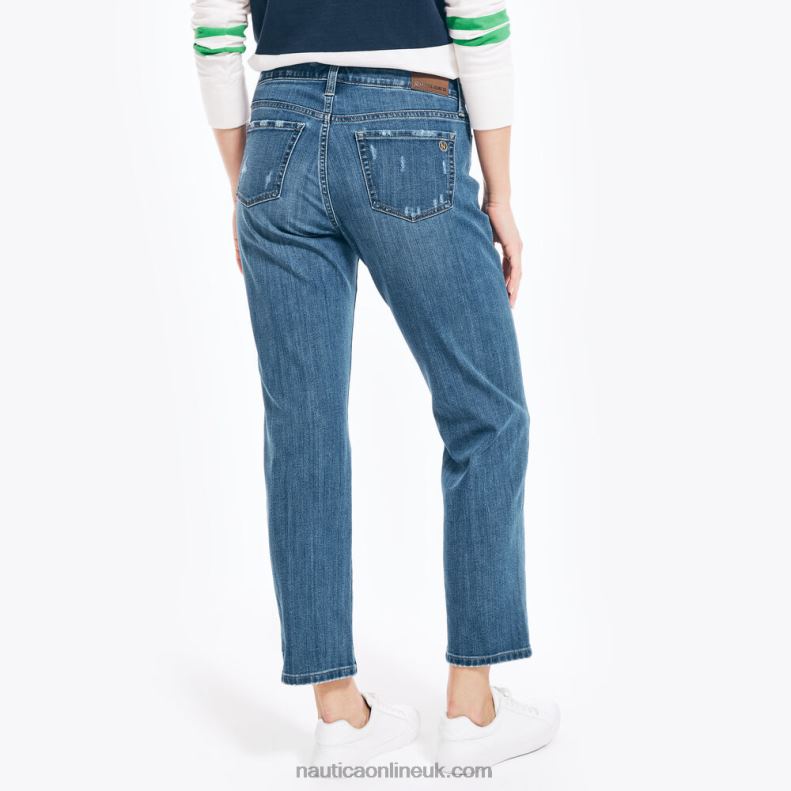 Nautica Sustainably Crafted True Flex Mid-Rise Straight Denim L6J4L776 Workshirt Blue Women