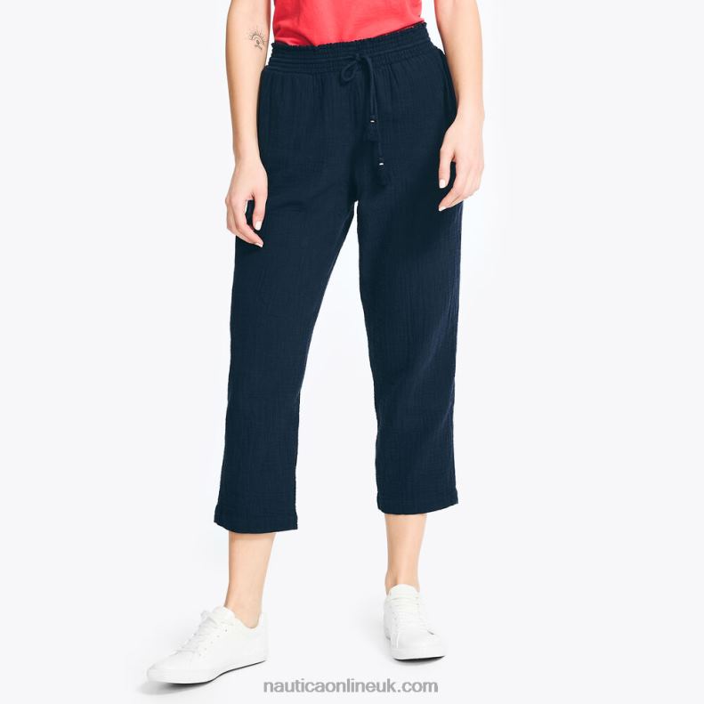 Nautica Smocked Cropped Pull-On Pant L6J4L1001 Stellar Blue Heather Women