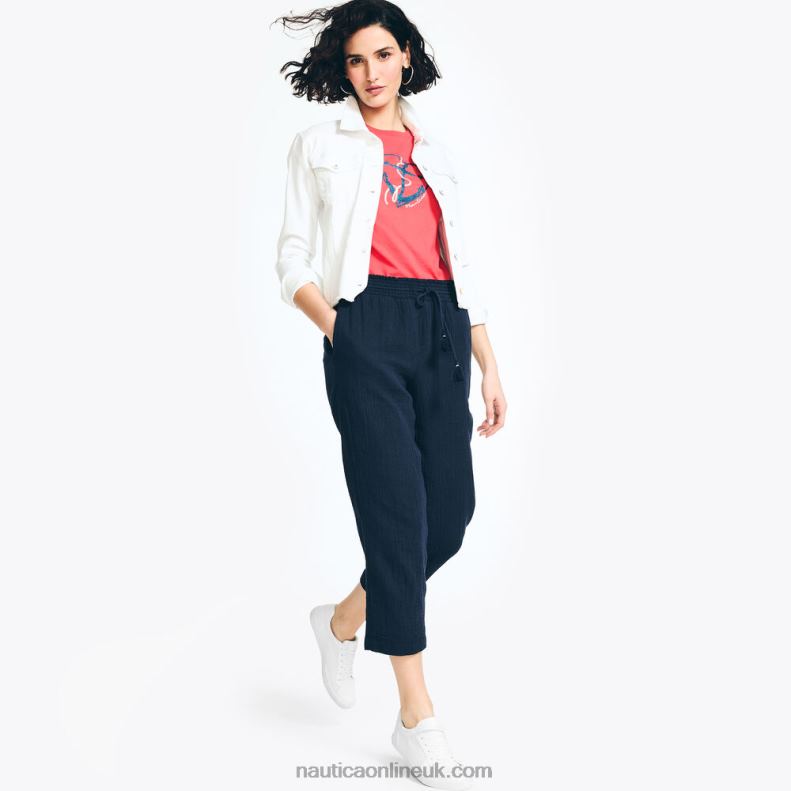 Nautica Smocked Cropped Pull-On Pant L6J4L1001 Stellar Blue Heather Women