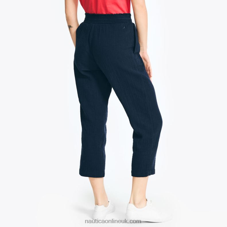 Nautica Smocked Cropped Pull-On Pant L6J4L1001 Stellar Blue Heather Women