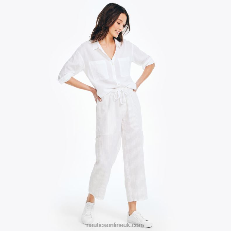Nautica Sustainably Crafted Striped Pull-On Pant L6J4L735 White Cap Women
