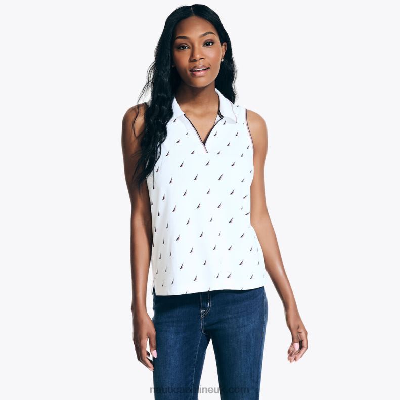 Nautica J-Class Printed Split-Neck Sleeveless Polo L6J4L890 Bright White Women