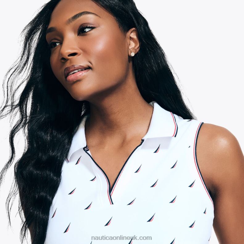 Nautica J-Class Printed Split-Neck Sleeveless Polo L6J4L890 Bright White Women