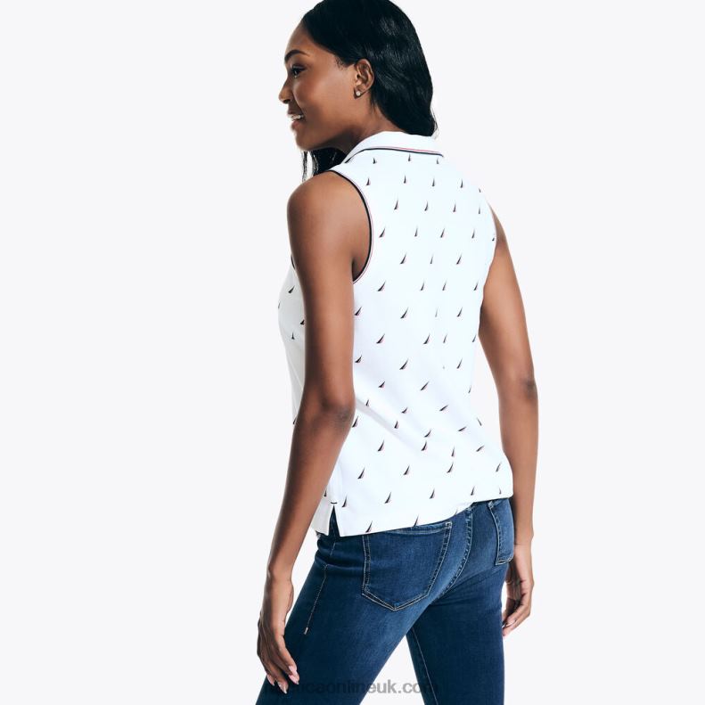 Nautica J-Class Printed Split-Neck Sleeveless Polo L6J4L890 Bright White Women