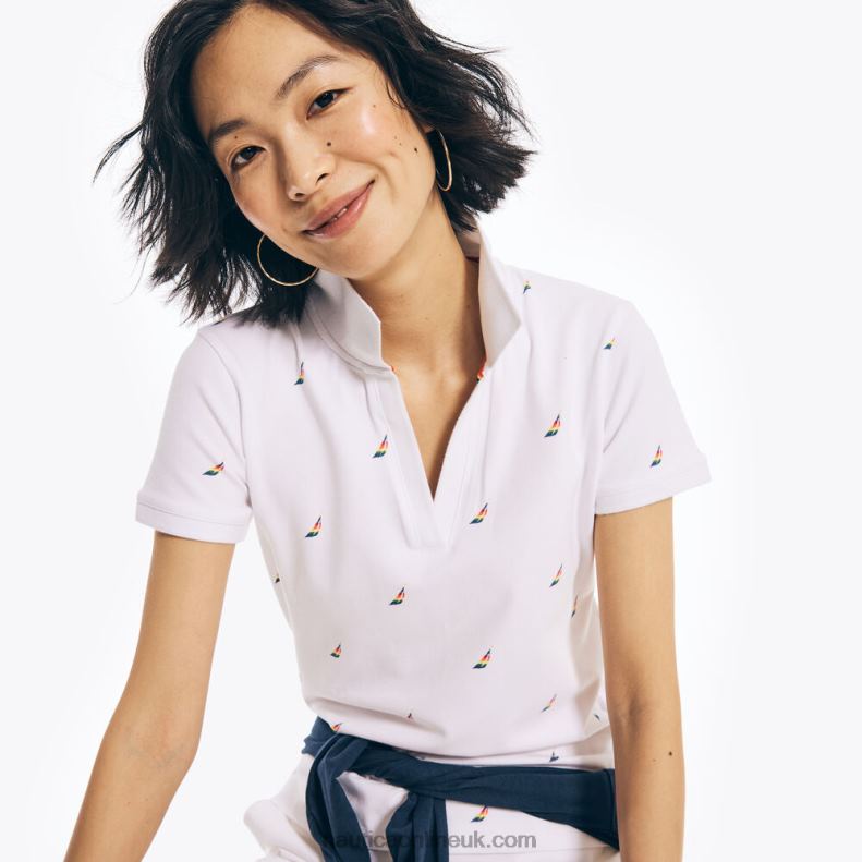 Nautica Split-Neck Pride Polo L6J4L487 Bright White Women