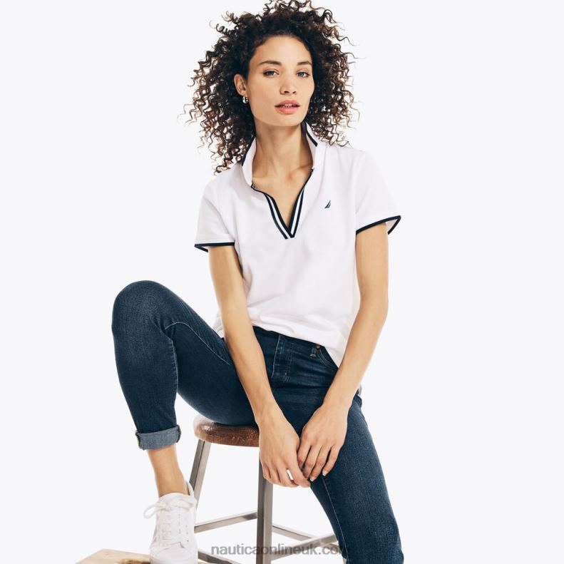 Nautica Sustainably Crafted Ocean Split-Neck Polo L6J4L734 Bright White Women