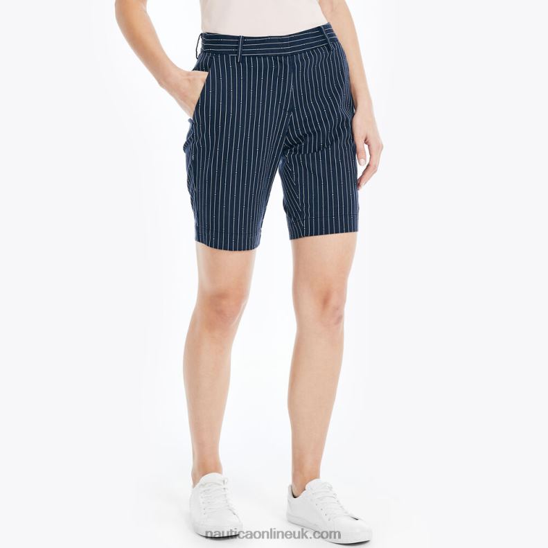 Nautica 10" Stretch-Twill Printed Striped Short L6J4L764 Stellar Blue Heather Women