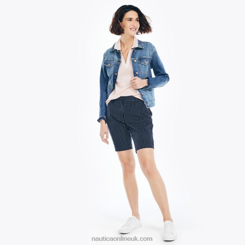 Nautica 10\" Stretch-Twill Printed Striped Short L6J4L764 Stellar Blue Heather Women