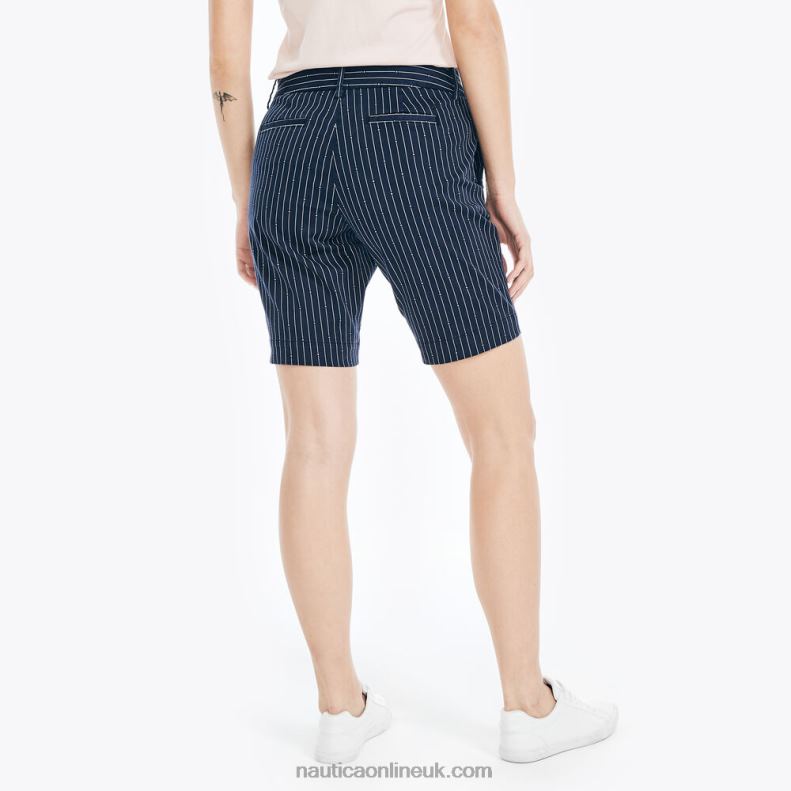 Nautica 10\" Stretch-Twill Printed Striped Short L6J4L764 Stellar Blue Heather Women