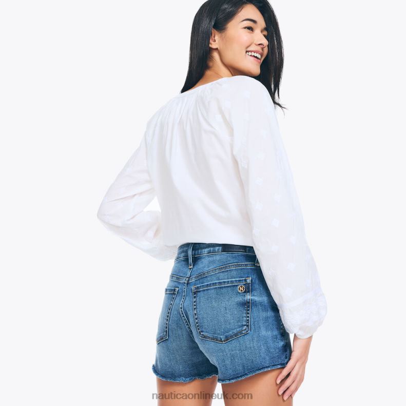 Nautica 3.5\" Jeans Co. Sustainably Crafted Mid-Rise Frayed True Flex Short L6J4L904 Plum Classico Women
