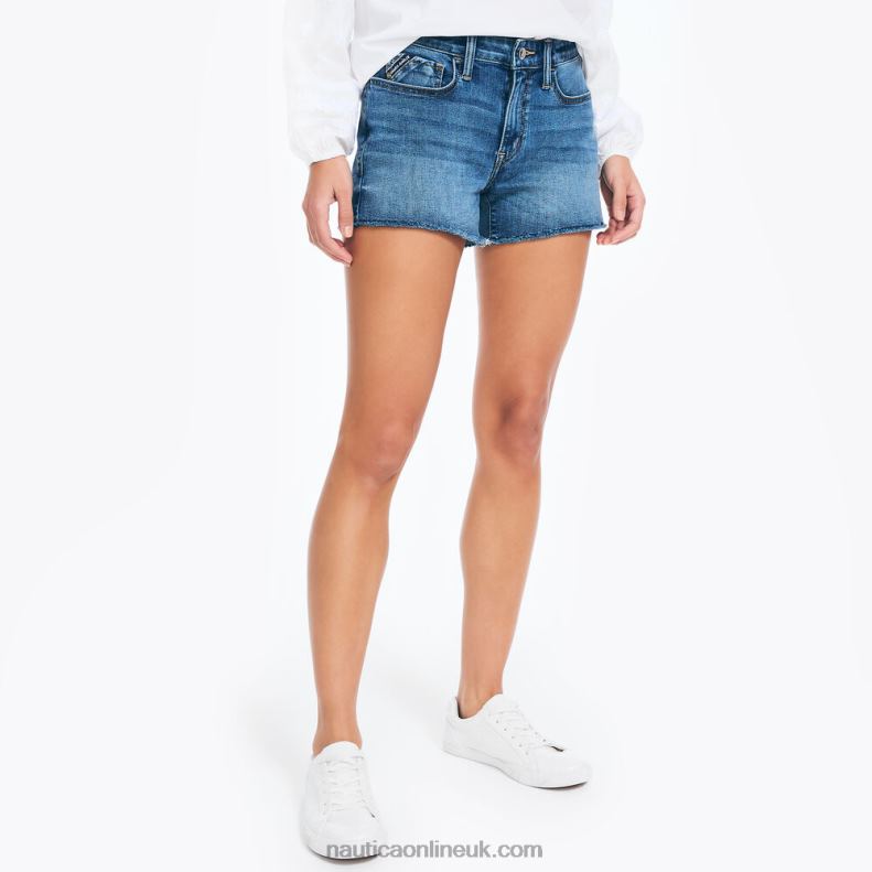 Nautica 3.5\" Jeans Co. Sustainably Crafted Mid-Rise Frayed True Flex Short L6J4L904 Plum Classico Women