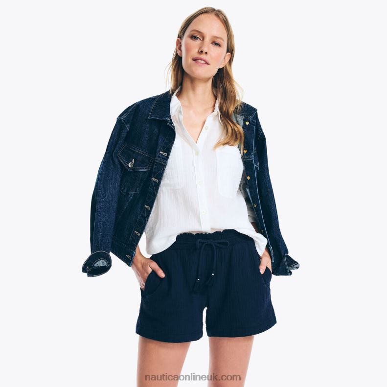 Nautica 4.5\" Pull-On Smocked Short L6J4L939 Stellar Blue Heather Women