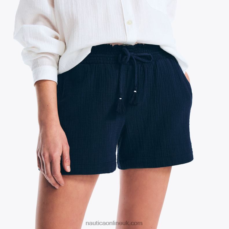 Nautica 4.5\" Pull-On Smocked Short L6J4L939 Stellar Blue Heather Women