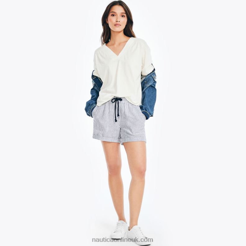 Nautica 4.5\" Sustainably Crafted Pull-On Striped Short L6J4L766 Stellar Blue Heather Women