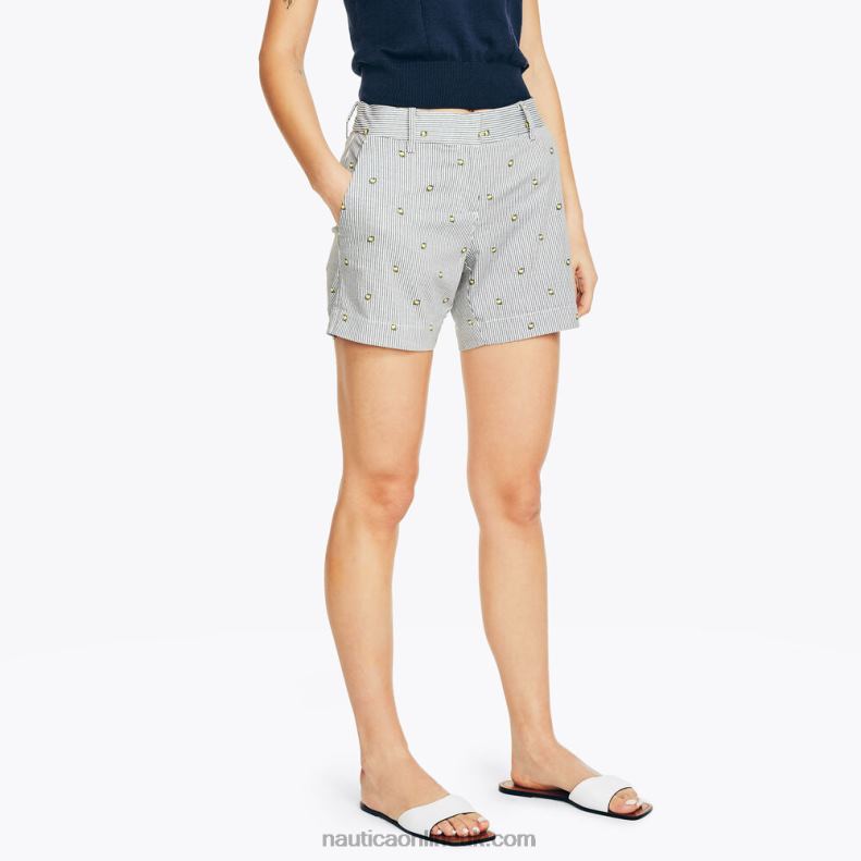 Nautica 6" Stretch-Twill Printed Short L6J4L958 Bright White Women