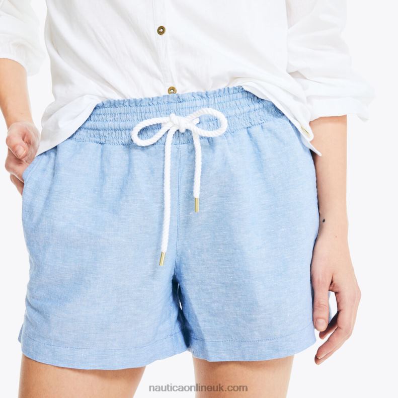 Nautica Sustainably Crafted 4.5\" Smocked Pull-On Linen Short L6J4L938 Medium Wash Women