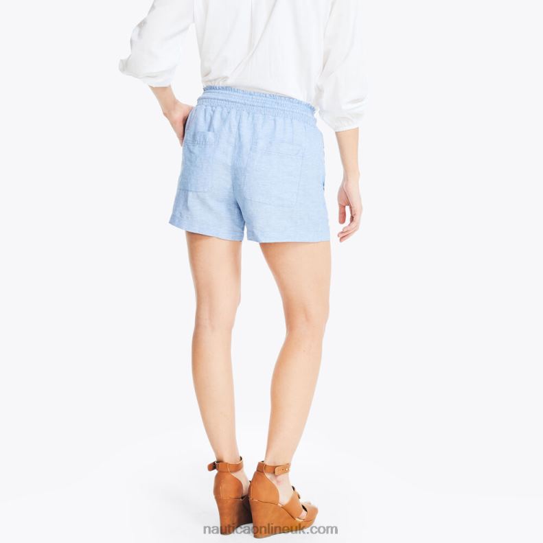 Nautica Sustainably Crafted 4.5\" Smocked Pull-On Linen Short L6J4L938 Medium Wash Women