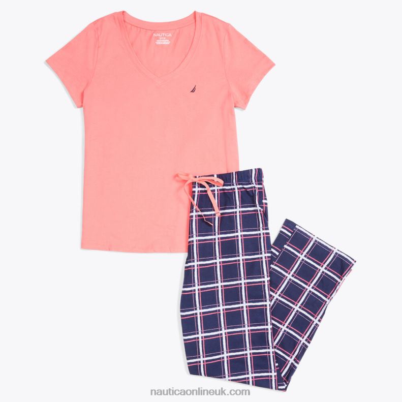Nautica Plaid Pajama Pant Set L6J4L810 Navy Women