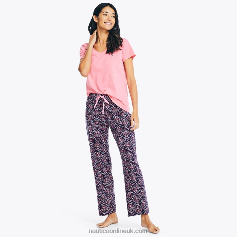 Nautica Printed Pajama Pant Set L6J4L781 Sapphire/Pitch Yellow Women