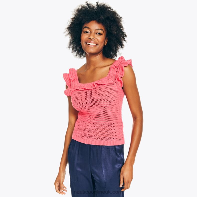 Nautica Crochet Square-Neck Top L6J4L1006 Prism Pink Women