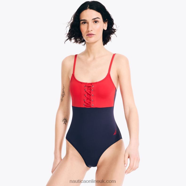 Nautica Lace-Up One-Piece Swim L6J4L912 Tomales Red Women
