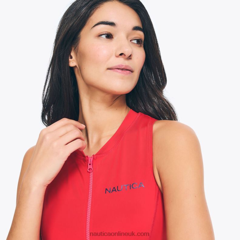 Nautica Quarter-Zip One-Piece Swim L6J4L856 Tomales Red Women