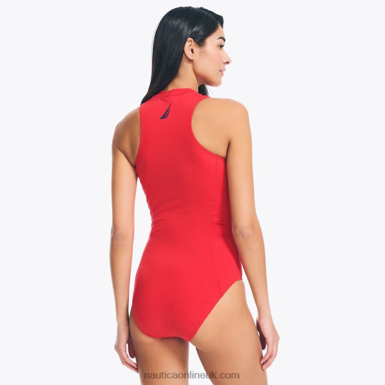 Nautica Quarter-Zip One-Piece Swim L6J4L856 Tomales Red Women