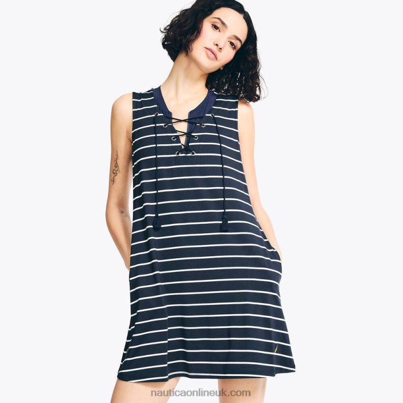Nautica Striped Cover-Up Dress L6J4L839 Stellar Blue Heather Women