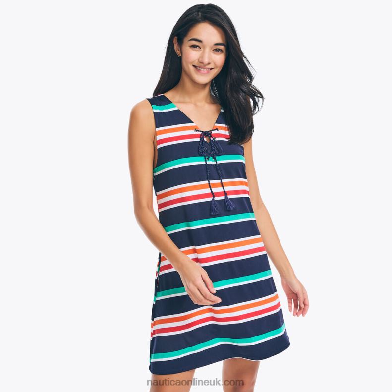 Nautica Striped Cover-Up Dress L6J4L862 Stellar Blue Heather Women