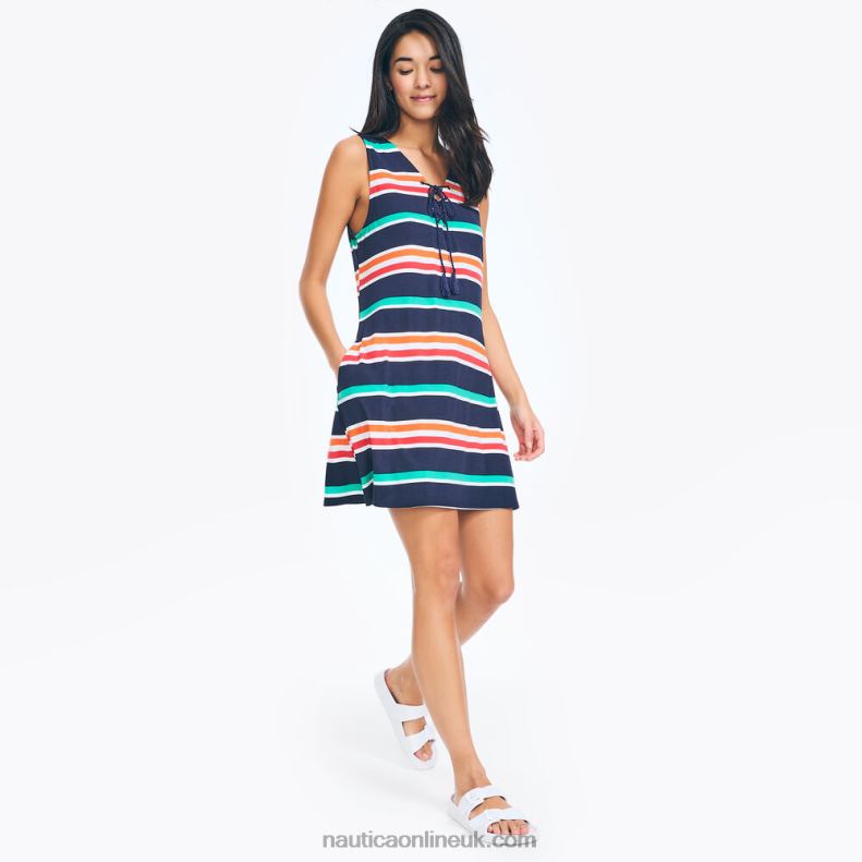 Nautica Striped Cover-Up Dress L6J4L862 Stellar Blue Heather Women