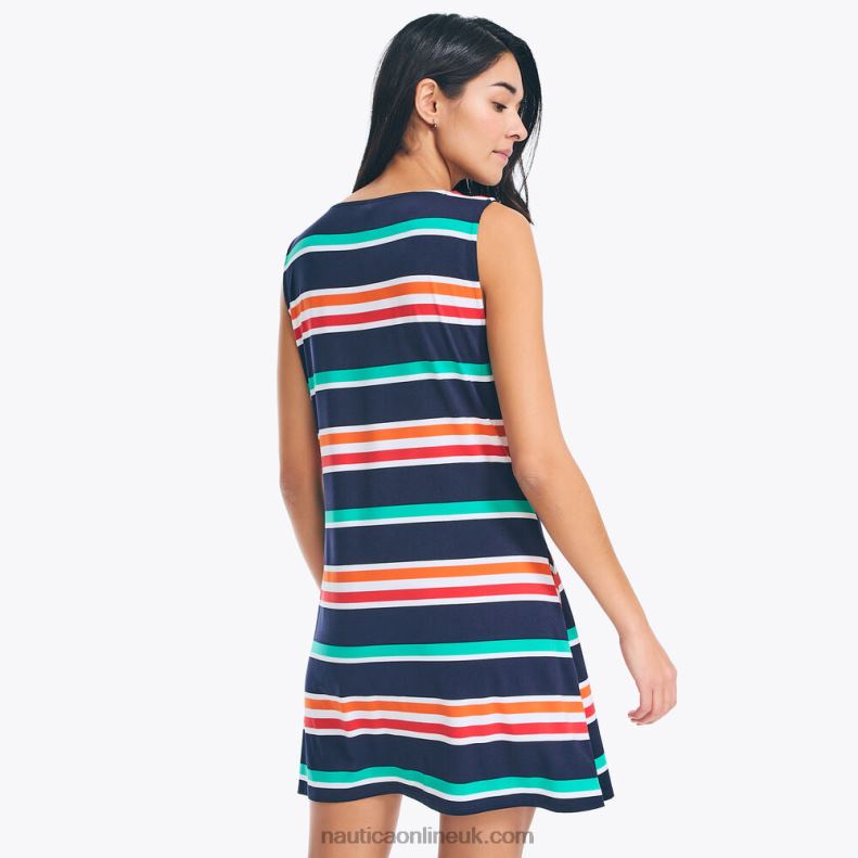 Nautica Striped Cover-Up Dress L6J4L862 Stellar Blue Heather Women