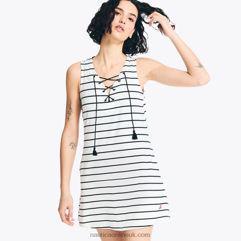 Nautica Striped Cover-Up Dress L6J4L881 Bright White Women