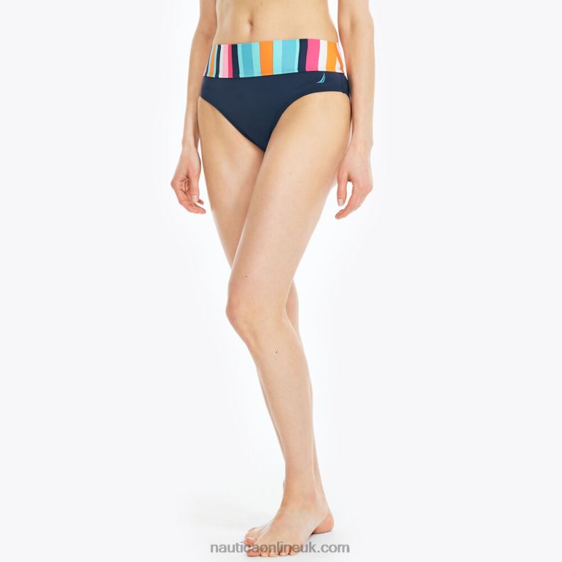 Nautica Striped Fold-Over Swim Brief L6J4L1036 Carnation Pink Women