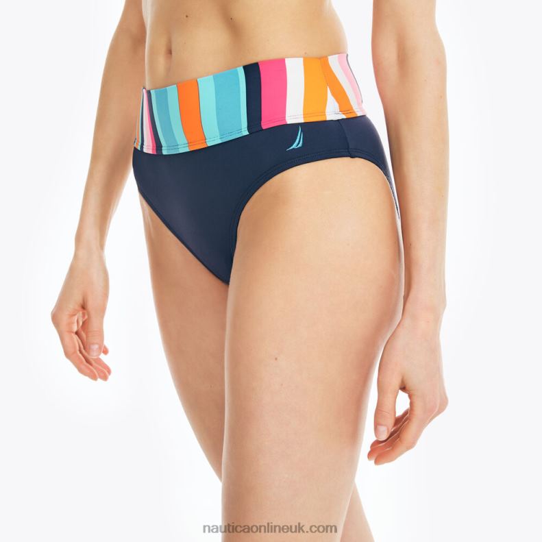 Nautica Striped Fold-Over Swim Brief L6J4L1036 Carnation Pink Women