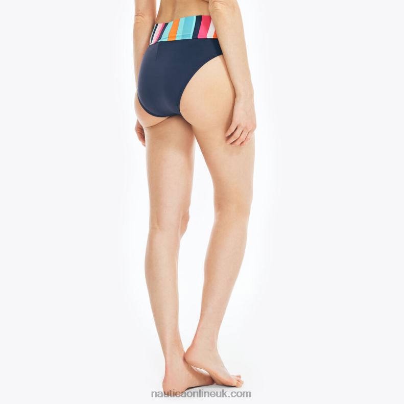 Nautica Striped Fold-Over Swim Brief L6J4L1036 Carnation Pink Women