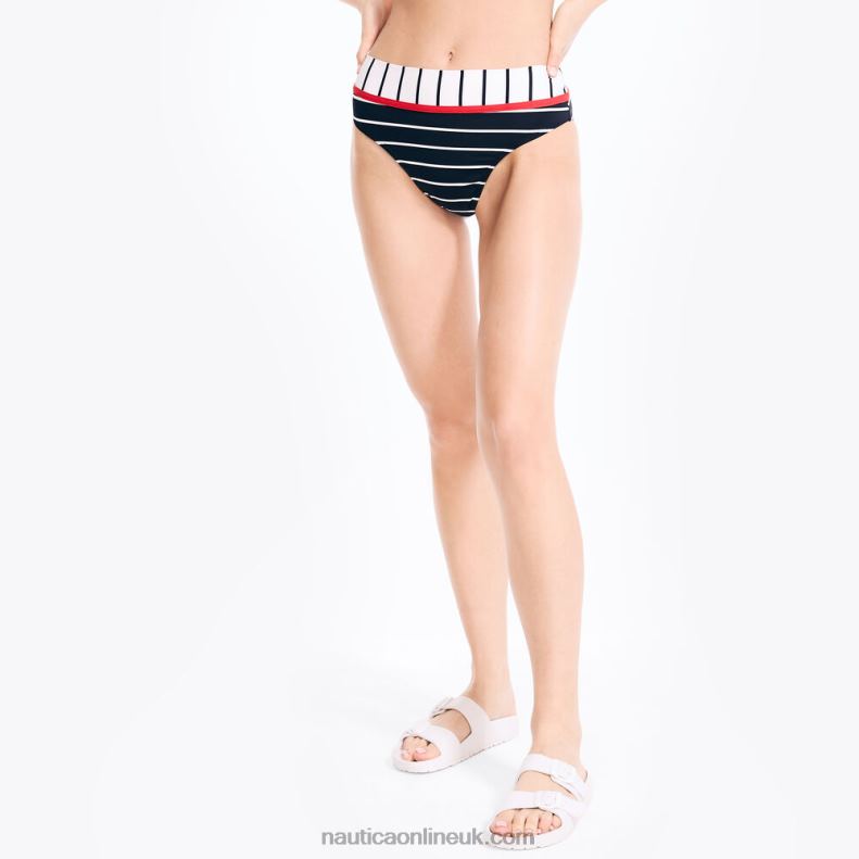 Nautica Striped Fold-Over Swim Brief L6J4L981 Stellar Blue Heather Women
