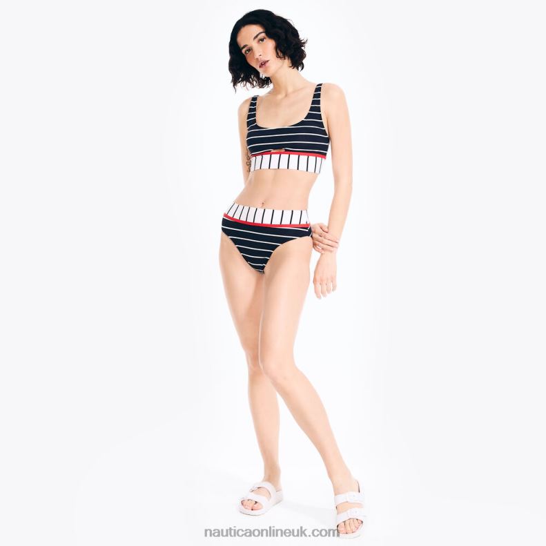 Nautica Striped Fold-Over Swim Brief L6J4L981 Stellar Blue Heather Women