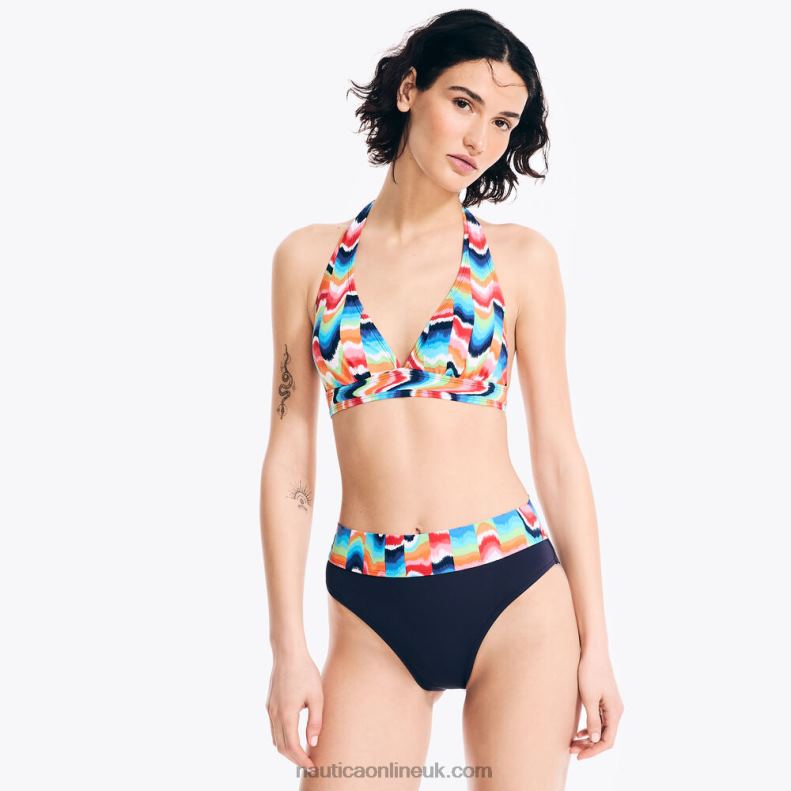 Nautica Striped Halter Swim Top L6J4L929 Stellar Blue Heather Women