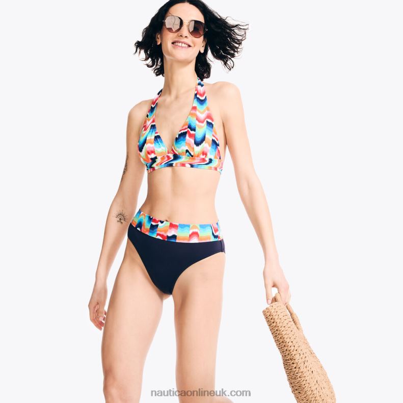 Nautica Striped Halter Swim Top L6J4L929 Stellar Blue Heather Women