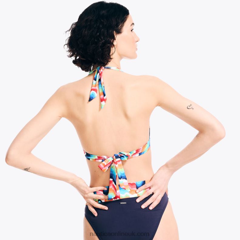 Nautica Striped Halter Swim Top L6J4L929 Stellar Blue Heather Women