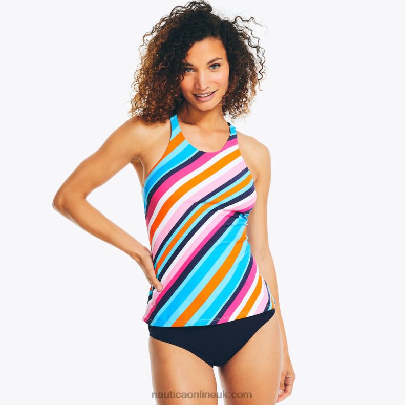 Nautica Striped High-Neck Tankini Swim L6J4L859 Melonberry Women