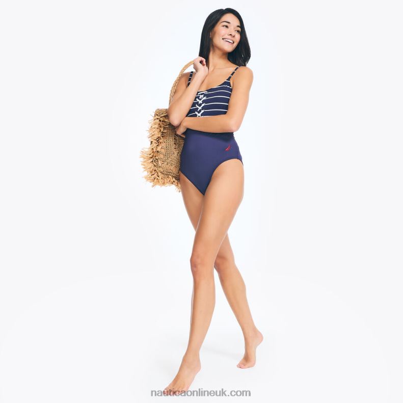 Nautica Striped Lace-Up One-Piece Swim L6J4L880 Stellar Blue Heather Women
