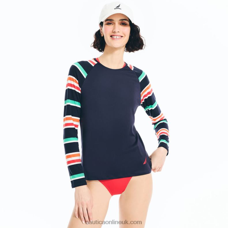 Nautica Striped Rash Guard L6J4L1022 Stellar Blue Heather Women