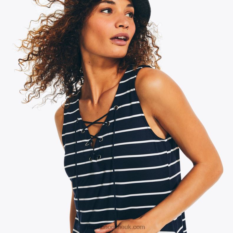 Nautica Striped Swim Cover-Up Dress L6J4L976 Stellar Blue Heather Women