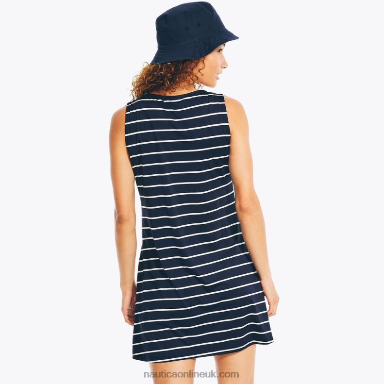 Nautica Striped Swim Cover-Up Dress L6J4L976 Stellar Blue Heather Women
